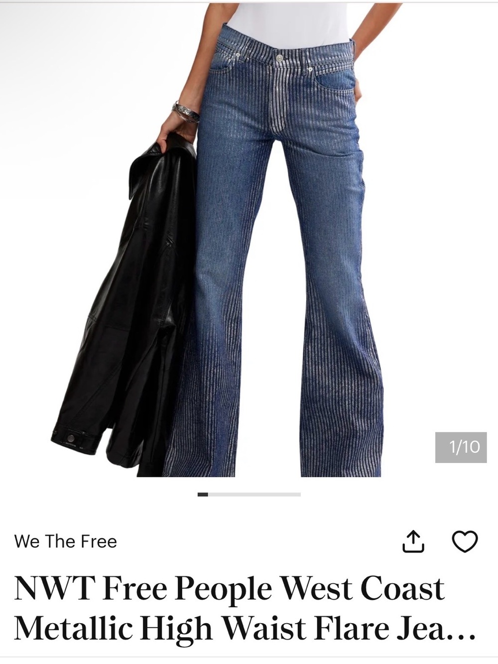 We The Free Blue and Silver Striped Flare Jeans NWT